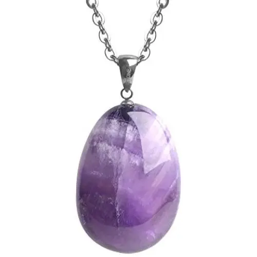iSTONE Gemstone Crystal Necklace for Women Healing Stone Pendant Jewelry for Men Pendulum Divination Energy Healing Crystals Chakra Stones Necklace (20 Inches Stainless Steel Chain)