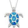 Sterling Silver Gold Tone or Rose Tone Created Blue or Pink Opal Nautical Sea Turtle 18'' Pendant Necklace