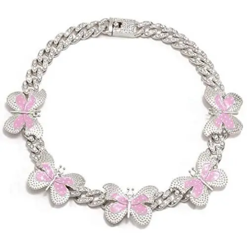 Ingemark Hip Hop Colorful Butterfly Choker Necklace Shiny Crystal Cuban Chain Link Necklace for Women Girls Fashion Jewelry Ingemark Hip Hop Colorful Butterfly Choker Necklace Shiny Crystal Cuban Chain Link Necklace for Women Girls Fashion Jewelry