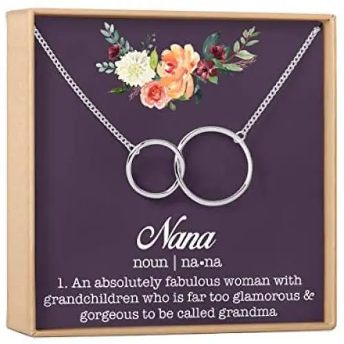Nana Gift Necklace: Nana Jewelry, Mothers Day Gift for Grandma, Mimi, 2 Interlocking Circles (silver-plated-brass, NA) Nana Gift Necklace: Nana Jewelry, Mothers Day Gift for Grandma, Mimi, 2 Interlocking Circles (silver-plated-brass, NA)