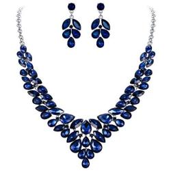 BriLove Wedding Bridal Jewelery Set for Women Crystal Teardrop Marquis Cluster Statement Necklace Dangle Earrings