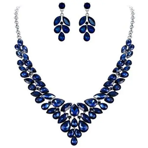 BriLove Wedding Bridal Jewelery Set for Women Crystal Teardrop Marquis Cluster Statement Necklace Dangle Earrings BriLove Wedding Bridal Jewelery Set for Women Crystal Teardrop Marquis Cluster Statement Necklace Dangle Earrings