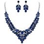BriLove Wedding Bridal Jewelery Set for Women Crystal Teardrop Marquis Cluster Statement Necklace Dangle Earrings