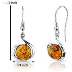 Baltic Amber Fishhook Earrings Sterling Silver Cognac Color Round Shape