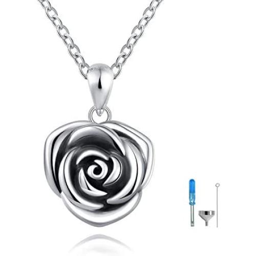 ACJFA Sterling Silver Rose Flower Cremation Urn Pendant Necklace Keepsake Ashes Memorial Jewelry for Women