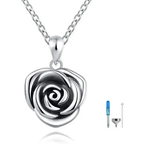 ACJFA Sterling Silver Rose Flower Cremation Urn Pendant Necklace Keepsake Ashes Memorial Jewelry for Women ACJFA Sterling Silver Rose Flower Cremation Urn Pendant Necklace Keepsake Ashes Memorial Jewelry for Women