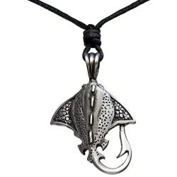 Tribal Jewelry Stingray Surfer Beach marine sea life creature Sting Ray Hawaiian Maori Polynesian Totem Spirit Animal Pewter Mens Pendant Necklace Charm Protection Amulet Travel Talisman for men