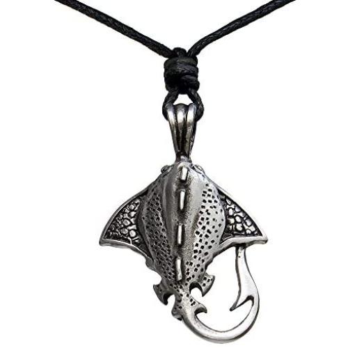 Tribal Jewelry Stingray Surfer Beach marine sea life creature Sting Ray Hawaiian Maori Polynesian Totem Spirit Animal Pewter Mens Pendant Necklace Charm Protection Amulet Travel Talisman for men