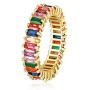 Rainbow Square Baguette Zircon Engagement Ring Colorful Cubic Zirconia Stackable Eternity Band Ring Gold Filled Copper Geometric Thin Line Multicolor Pava CZ Finger Ring for Women Girl Party Jewelry