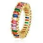 Rainbow Square Baguette Zircon Engagement Ring Colorful Cubic Zirconia Stackable Eternity Band Ring Gold Filled Copper Geometric Thin Line Multicolor Pava CZ Finger Ring for Women Girl Party Jewelry