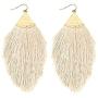 6Pcs Bohemian Silky Thread Fan Long Fringe Tassel Dangle Statement Earrings for Women Girl Boho Lightweight Strand Feather Shape Geometric Big Drop Earrings Fashion Jewelry