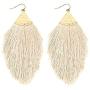 6Pcs Bohemian Silky Thread Fan Long Fringe Tassel Dangle Statement Earrings for Women Girl Boho Lightweight Strand Feather Shape Geometric Big Drop Earrings Fashion Jewelry