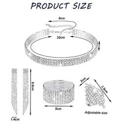 Hicarer Women Rhinestone Stretch Bracelet Bangle Crystal Rhinestone Necklace Ring Dangle Fringe Earrings