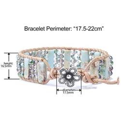 PLTGOOD Boho Leather Wrap Bead Bracelets for Women Men Girls Handmade Chakra Imperial Jasper Adjustable Healing Bracelet Bangles