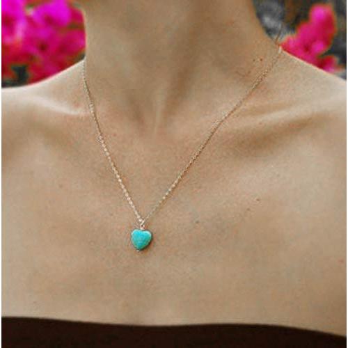 Jovono Blue Turquoise Pendant Necklaces Dainty Necklace Chain Jewelry for Women and Girls (Silver)