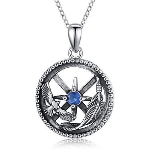 JUSTKIDSTOY Eagle Necklace for Men 925 Sterling Silver Steering Wheel Pendant Jewelry Hawk Necklace for Birthday