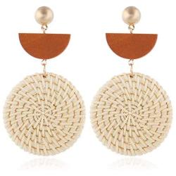 Round Semicircle Geometric Shaped Handwoven Rattan Dangle Earrings Cute Bohemian Lightweight Drop Earring Handmade Rattans Jewelry Accessory for Women Girls