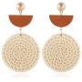 Round Semicircle Geometric Shaped Handwoven Rattan Dangle Earrings Cute Bohemian Lightweight Drop Earring Handmade Rattans Jewelry Accessory for Women Girls