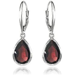 Sterling Silver Gemstone Teardrop Dainty Leverback Dangle Earrings
