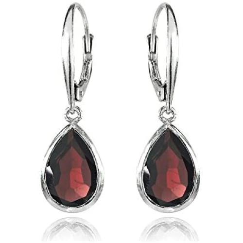 Sterling Silver Gemstone Teardrop Dainty Leverback Dangle Earrings