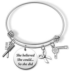 Eigso Hairdresser Gift Bracelet Keychain She Believed She Could Cosmetology School Graduation Gift Hair Stylist Jewelry