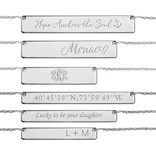 JOELLE JEWELRY Custom Name Bar Necklace Sterling Silver - Personalised Nameplate Necklace with Any Name JOELLE JEWELRY Custom Name Bar Necklace Sterling Silver - Personalised Nameplate Necklace with Any Name