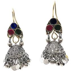 Kuchi Afghan Tribal Big Statement Metal Chandelier Dangle Earrings with Soft Bells