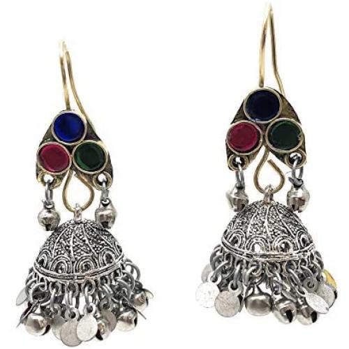 Kuchi Afghan Tribal Big Statement Metal Chandelier Dangle Earrings with Soft Bells