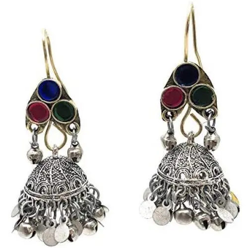 Kuchi Afghan Tribal Big Statement Metal Chandelier Dangle Earrings with Soft Bells