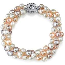 THE PEARL SOURCE 5-6mm Genuine Multicolor Freshwater Cultured Pearl Bracelet for Women