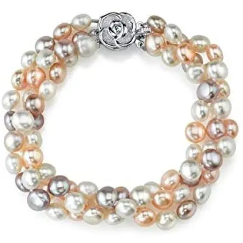 THE PEARL SOURCE 5-6mm Genuine Multicolor Freshwater Cultured Pearl Bracelet for Women THE PEARL SOURCE 5-6mm Genuine Multicolor Freshwater Cultured Pearl Bracelet for Women