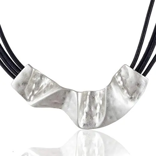 Vintage Black Leather Chokers chunky Necklace for women with Silver large pendant Jewelry Vintage Black Leather Chokers chunky Necklace for women with Silver large pendant Jewelry