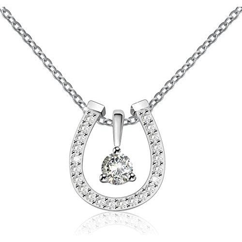 ACJNA 925 Sterling Silver Lucky Horseshoe with CZ Cute U Pendant Necklace Women Jewelry Set