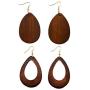 Natural Wood Earrings Geometric Triangle Earrings Wooden Water Drop Earrings for Women Statement Teardrop Jewelry 2 Pairs Of Set