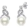 Sterling Silver Cultured Freshwater Pearl and Diamond Accent Pendant Necklace and Drop Earring Jewelry Set Sterling Silver Cultured Freshwater Pearl and Diamond Accent Pendant Necklace and Drop Earring Jewelry Set