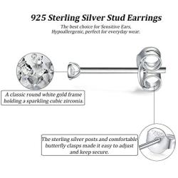 Silver Stud Earrings for Women Men Girls, 4 Pairs Small Round Cubic Zirconia Earrings Set | Tiny Dainty Cartilage Tragus Earrings(2mm/3mm/4mm/5mm)