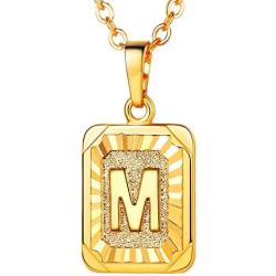 U7 Monogram Necklace A-Z 26 Letters Pendants 18K Gold/Platinum Plated Square Tiny Initial Necklaces for Women Girls,Chain 18'', with Customize Service, Gift Box Packed