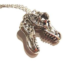 Silvertone T-Rex Skull Pendant on 18'' Chain Necklace Tyrannosaurus Dinosaur Bones
