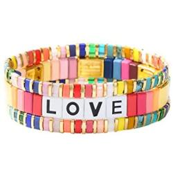 ZSMJYJ Charm Bracelet Stackable Rainbow Tile Enamel Beads Love Bracelets Sets Friendship Jewelry Bangle for Women Coworker Christmas Gifts