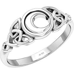 US Jewels Ladies 0.925 Sterling Silver Irish Celtic Trinity Knot & Moon Ring