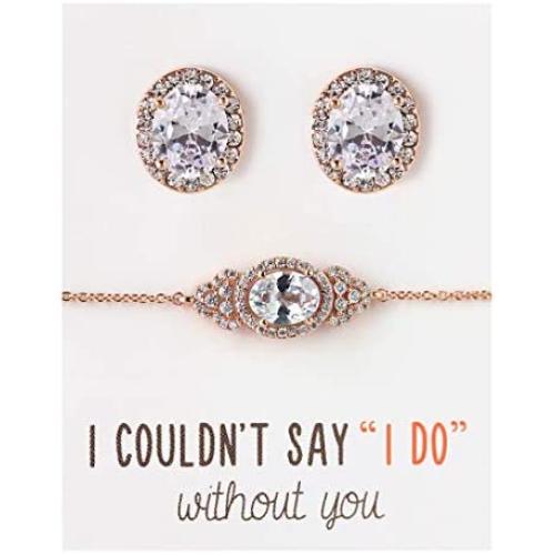 A+O Bridesmaid Gift Oval Bracelet and Earring Set, Wedding Jewelry Set in Gold, Rose Gold, Silver