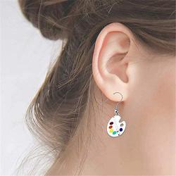 coadipress Unique Artist Paint Brush Earrings and Necklace Set for Women Girls Design Enamel Paint Palette Charm Earrings Colorful Painter Jewelry Gift Art Teacher Gifts