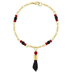 In Season Jewelry 18k Gold Plated Figa Hand Simulated Azabache Bracelet Evil Eye Protection 6.5''