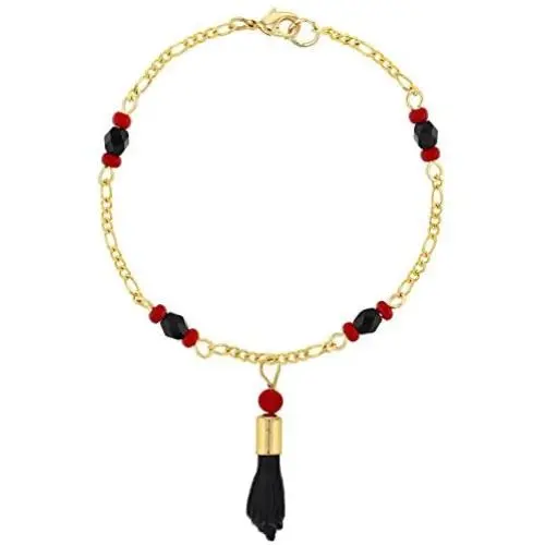 In Season Jewelry 18k Gold Plated Figa Hand Simulated Azabache Bracelet Evil Eye Protection 6.5'' In Season Jewelry 18k Gold Plated Figa Hand Simulated Azabache Bracelet Evil Eye Protection 6.5''