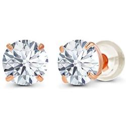 Solid 14K Yellow, White or Rose Gold 4mm Round Genuine Gemstone Birthstone Prong Set Stud Earrings For Women and Girls