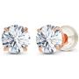 Solid 14K Yellow, White or Rose Gold 4mm Round Genuine Gemstone Birthstone Prong Set Stud Earrings For Women and Girls