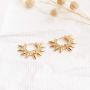 BENEIGE Gold Geometry Awl Hoop Earrings 14K Gold Plated Dainty Handmade Semicircle Beaded Huggie Earrings for Women