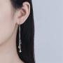 Tiny Cube Long Tassel Threader Chain Drop Dangle Earrings for Women Teen Girls Dainty Elegant White Gold Plated Hypoallergenic Sensitive Ears Hanging Crawler Jewelry Gifts for Girlfriend