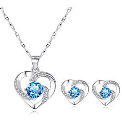 Ccino Silver Jewelry Set for Women, 925 Sterling Silver Stud Earrings, Silver Love Pendant Necklace with White/Purple/Blue Cubic Zirconia for Girlfriend Mother, Best Gift, Come with Jewelry Box