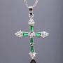 RIZILIA Cross Pendant with 18'' Chain & Trapezoid Round Cut CZ in White Gold Plated, Simple Modern Elegant